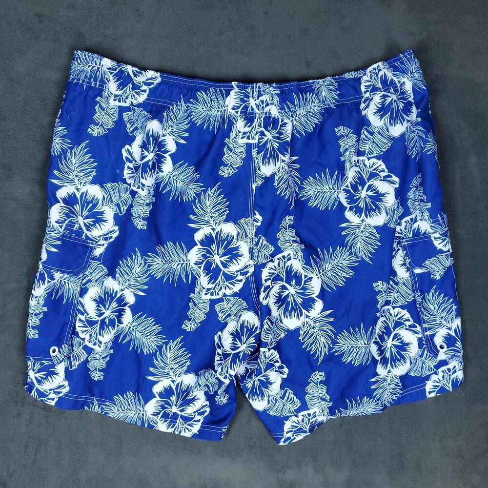 Op Swim Trunks Mens 3XL Blue Hawaiian Floral Lined Quick Dry Beach - Picture 3 of 8